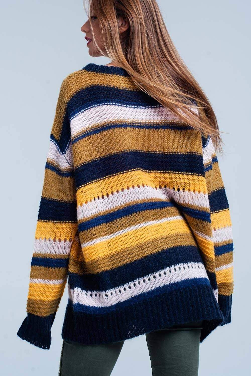 Mustard chunky knit striped maxi Sweater