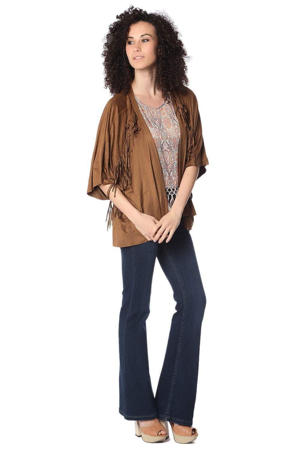 Camel suede jacket with fringing