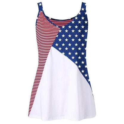 Fashion Women American Flag Print Striped Stars O-Neck Tank Tops Shirt Blouse Independence day