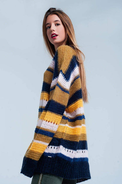Mustard chunky knit striped maxi Sweater