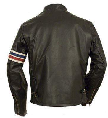 Men Black Stripes Biker Leather Jacket
