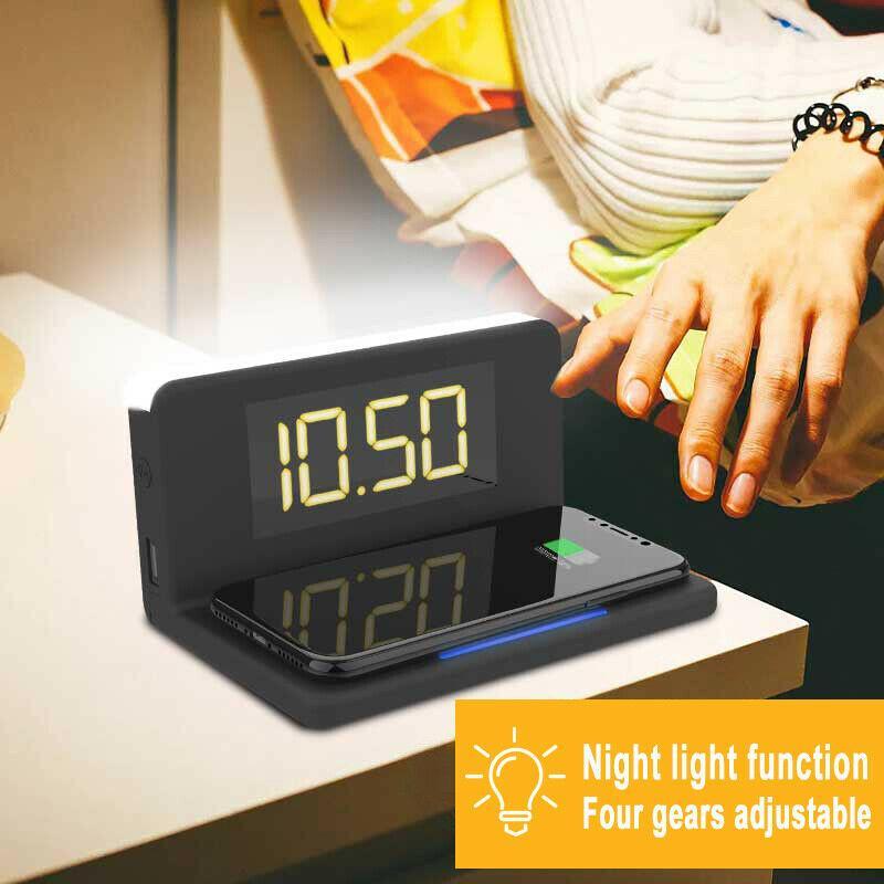 10W Fast Wireless Charging Digital Alarm Clock with Temperature light