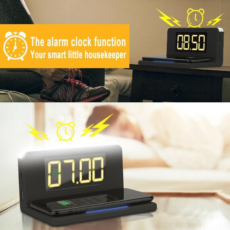 10W Fast Wireless Charging Digital Alarm Clock with Temperature light