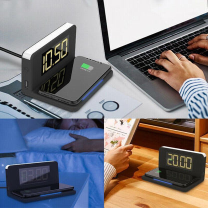 10W Fast Wireless Charging Digital Alarm Clock with Temperature light