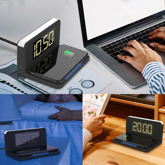 10W Fast Wireless Charging Digital Alarm Clock with Temperature light
