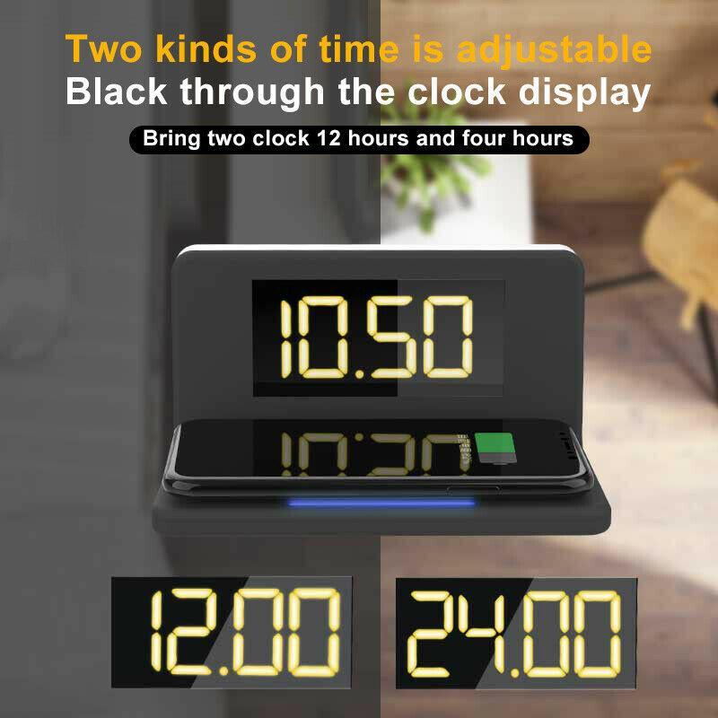 10W Fast Wireless Charging Digital Alarm Clock with Temperature light