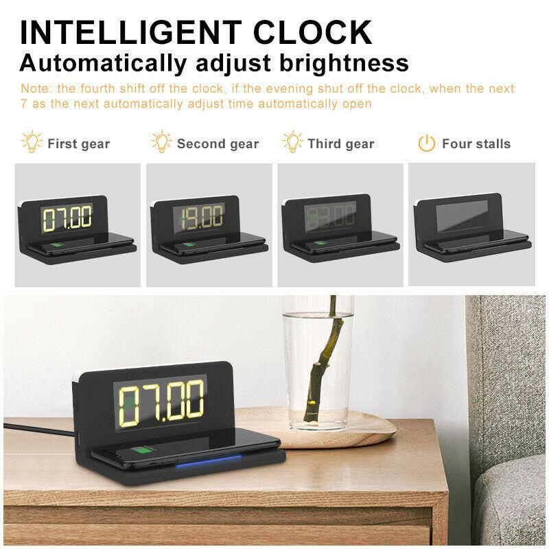 10W Fast Wireless Charging Digital Alarm Clock with Temperature light