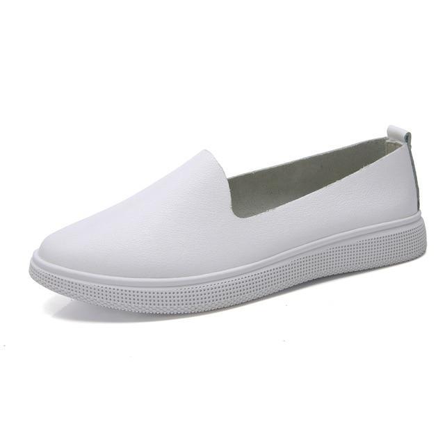 Women Flats Shoes Genuine Leather Solid Slip On Espadrilles  Mother Shoe