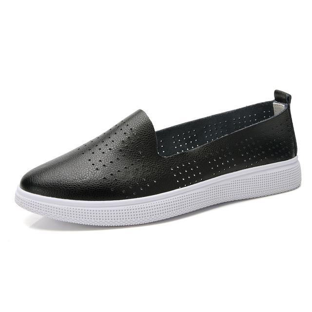 Women Flats Shoes Genuine Leather Solid Slip On Espadrilles  Mother Shoe