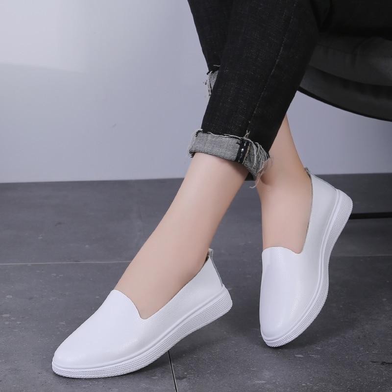 Women Flats Shoes Genuine Leather Solid Slip On Espadrilles  Mother Shoe