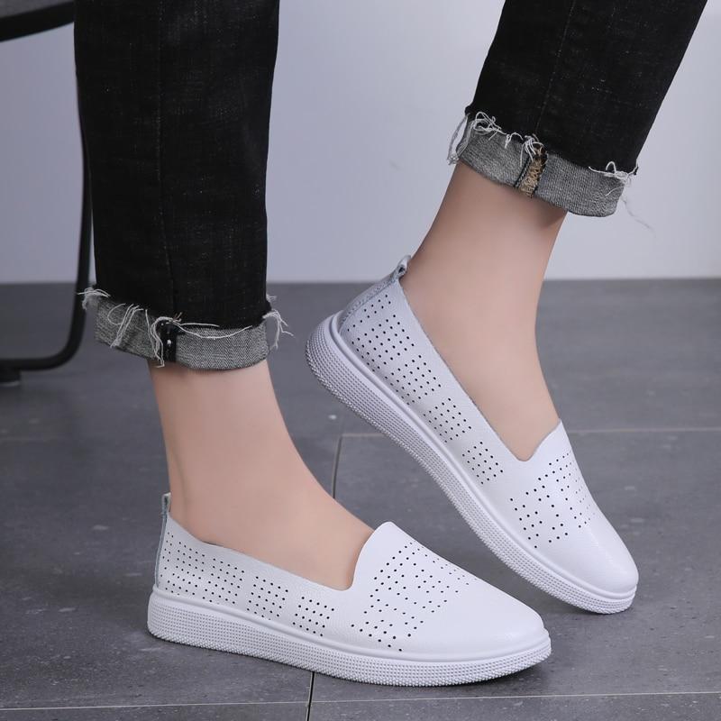 Women Flats Shoes Genuine Leather Solid Slip On Espadrilles  Mother Shoe