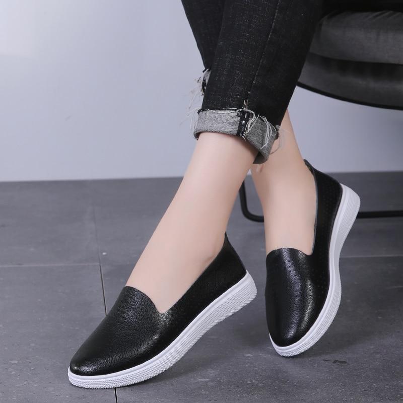 Women Flats Shoes Genuine Leather Solid Slip On Espadrilles  Mother Shoe