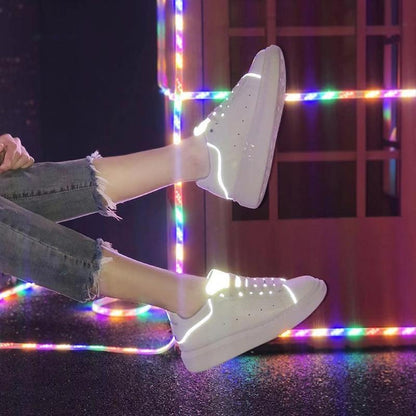 new  women sneakers genuine leather platform luminous shoes