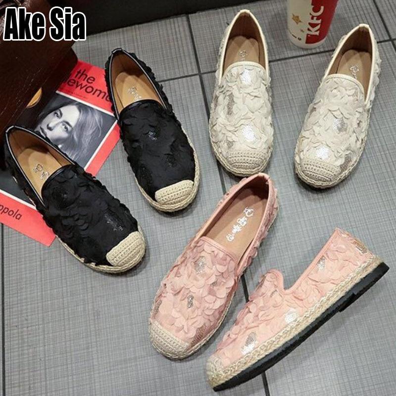 New Women Mujer Casual Hemp Straw Weavs Knitted Canvas Female Shoes