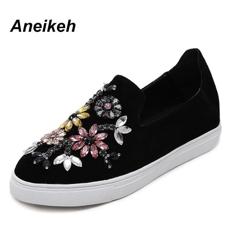 Women Shoes Flat  Round Toe Crystal Comfortable Women Slip On Women's Shoes Loafers