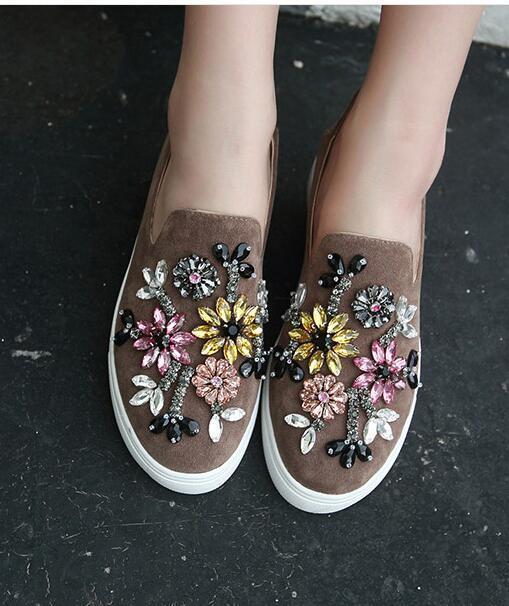 Women Shoes Flat  Round Toe Crystal Comfortable Women Slip On Women's Shoes Loafers