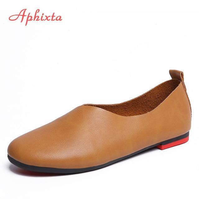Woman Ballet Flats Heels Soft Leather Shoes Slip On Loafers