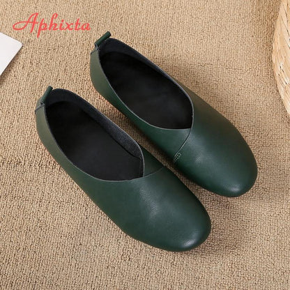 Woman Ballet Flats Heels Soft Leather Shoes Slip On Loafers