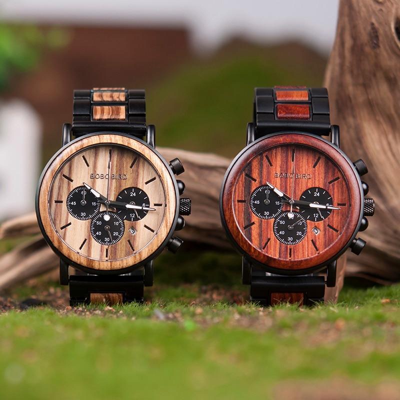 s Wooden Watch Men erkek kol saati Luxury Stylish Wood Timepieces Chronograph Military Quartz Watches in Wood Gift Box