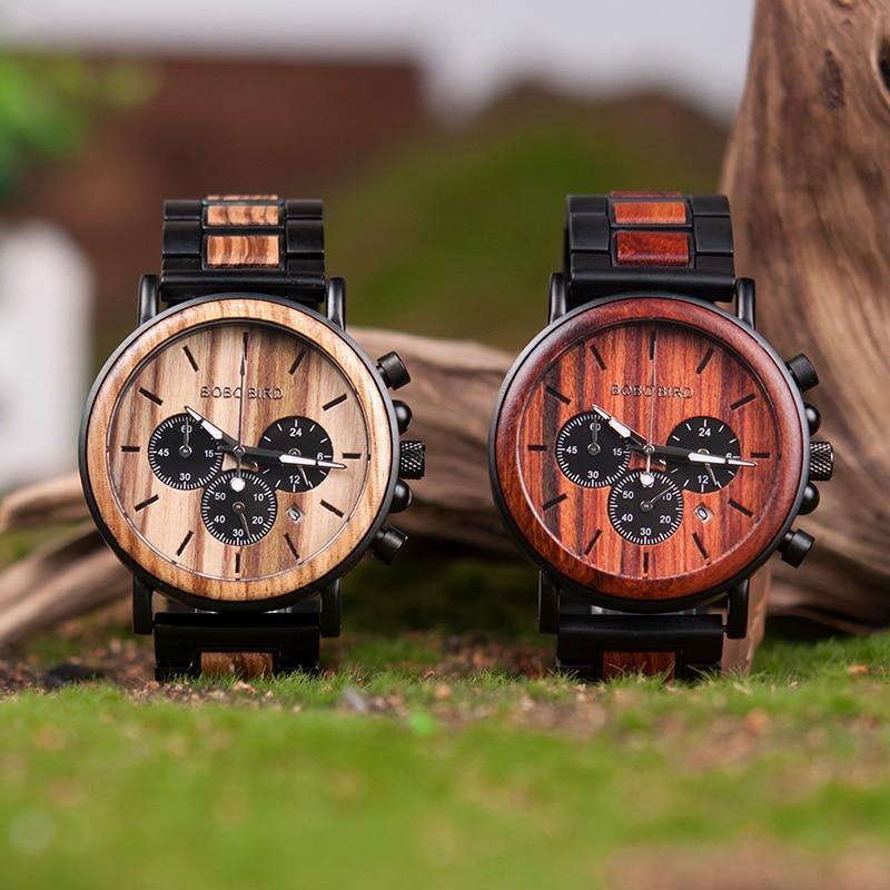 Wooden Watch Men - Luxury Stylish Wood Timepieces Chronograph Military Quartz Watches in Wood Gift Box