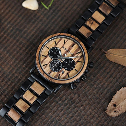 Wooden Watch Men - Luxury Stylish Wood Timepieces Chronograph Military Quartz Watches in Wood Gift Box