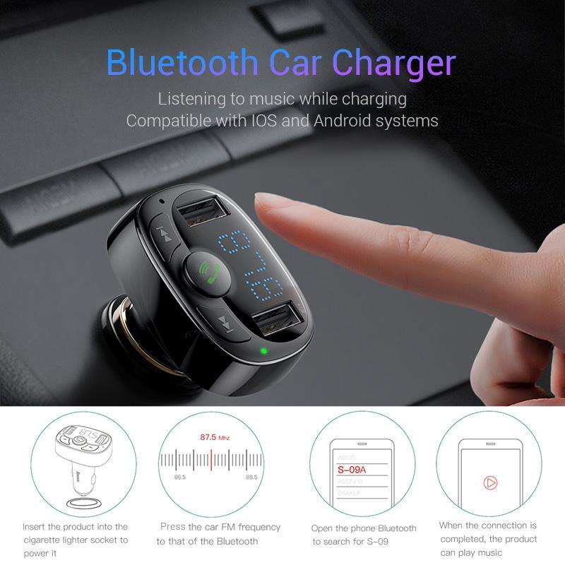 Car Charger for iPhone Mobile Phone Handsfree FM Transmitter Bluetooth Car Kit LCD MP3 Player Dual USB Car Phone Charger