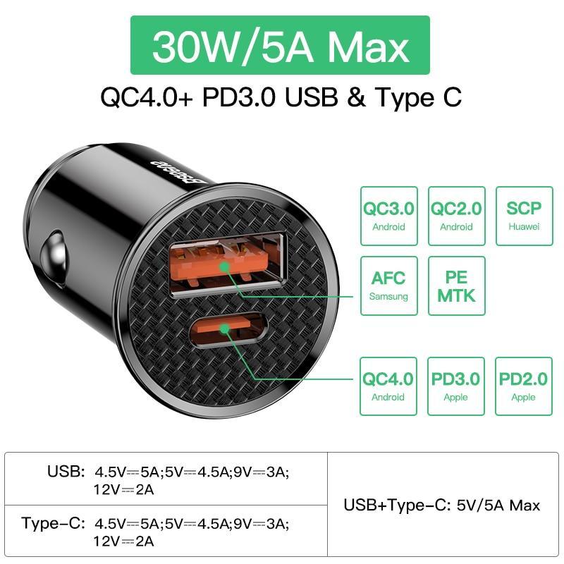 s Quick Charge 4.0 3.0 USB Car Charger For Xiaomi mi 9 Huawei P30 Pro QC4.0 QC3.0 QC 5A Fast PD Car Charging Phone Charger