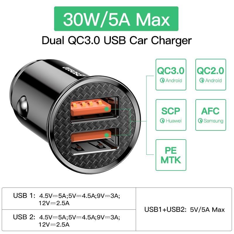 s Quick Charge 4.0 3.0 USB Car Charger For Xiaomi mi 9 Huawei P30 Pro QC4.0 QC3.0 QC 5A Fast PD Car Charging Phone Charger