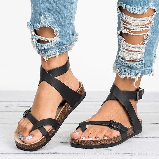 Basic Women Sandals  Plus Leather Flat Sandals