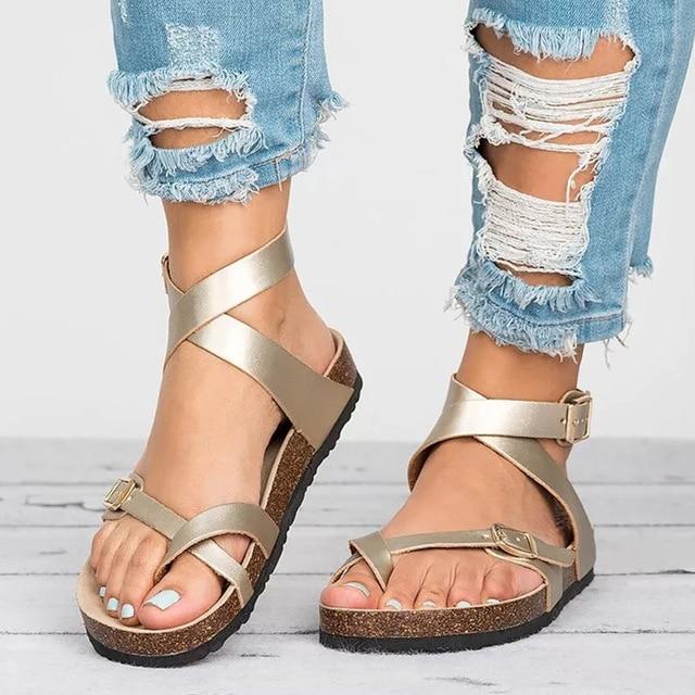 Basic Women Sandals  Plus Leather Flat Sandals
