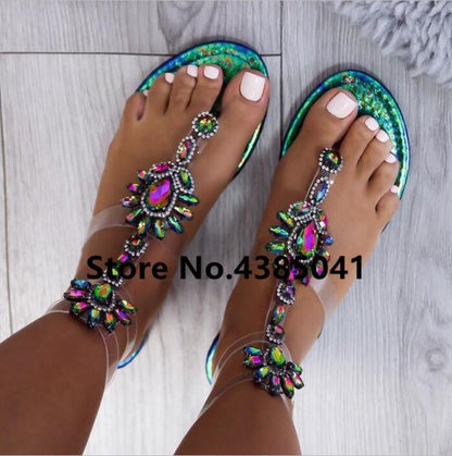 Bohemia Style  Flats Sandal Gladiator Gold Rhinestone Knee High Buckle Strap Woman Boots