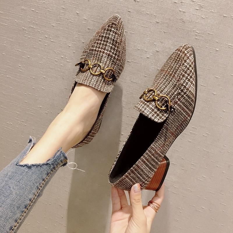 Women Casual Pointed Toe Black Plaid Oxford Shoes for Women