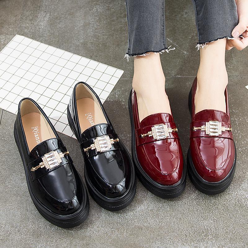 Platform Shoes Women Patent Leather Loafers