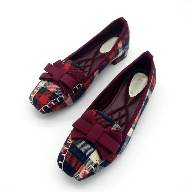 England Style Gingham Women Casual Loafers