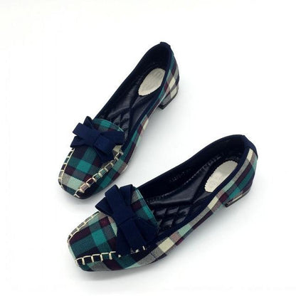 England Style Gingham Women Casual Loafers