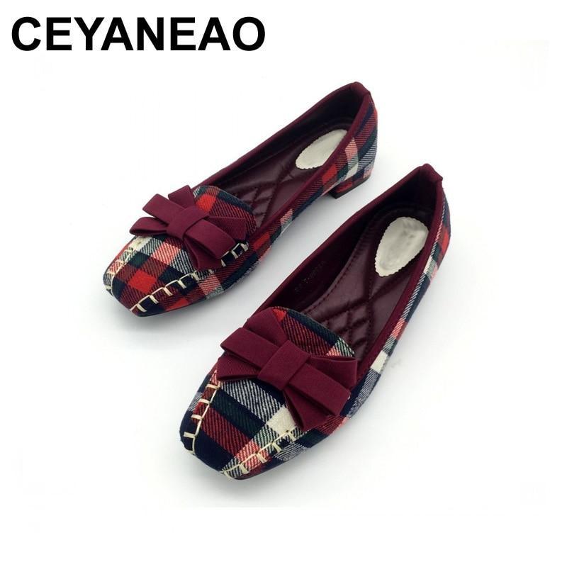 England Style Gingham Women Casual Loafers