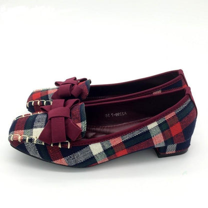 England Style Gingham Women Casual Loafers