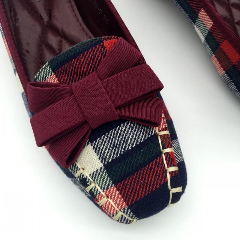 England Style Gingham Women Casual Loafers