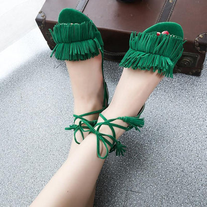Real Fur Ankle Strap Gladiator Sandals