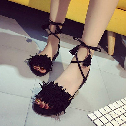 Woman Fashion Tassel Straps Flat Sandals For Women