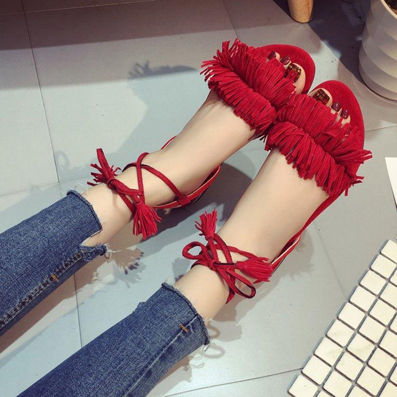 Woman Fashion Tassel Straps Flat Sandals For Women
