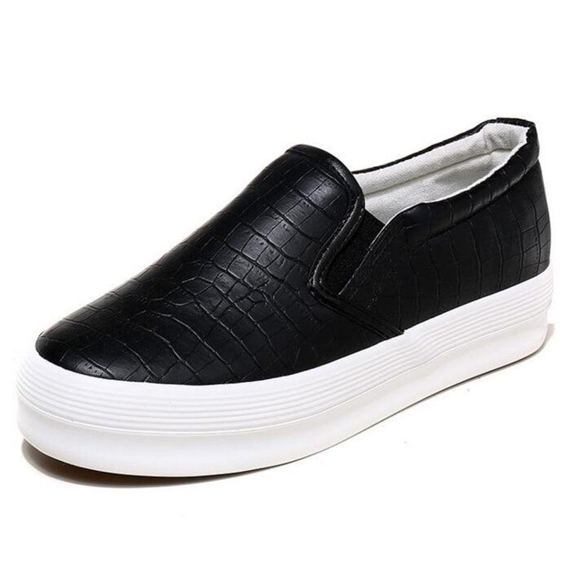 Chic Snake Print Women's Shoes Flat Loafer Spring Autumn Slip On Black/Silver Platform Shoes