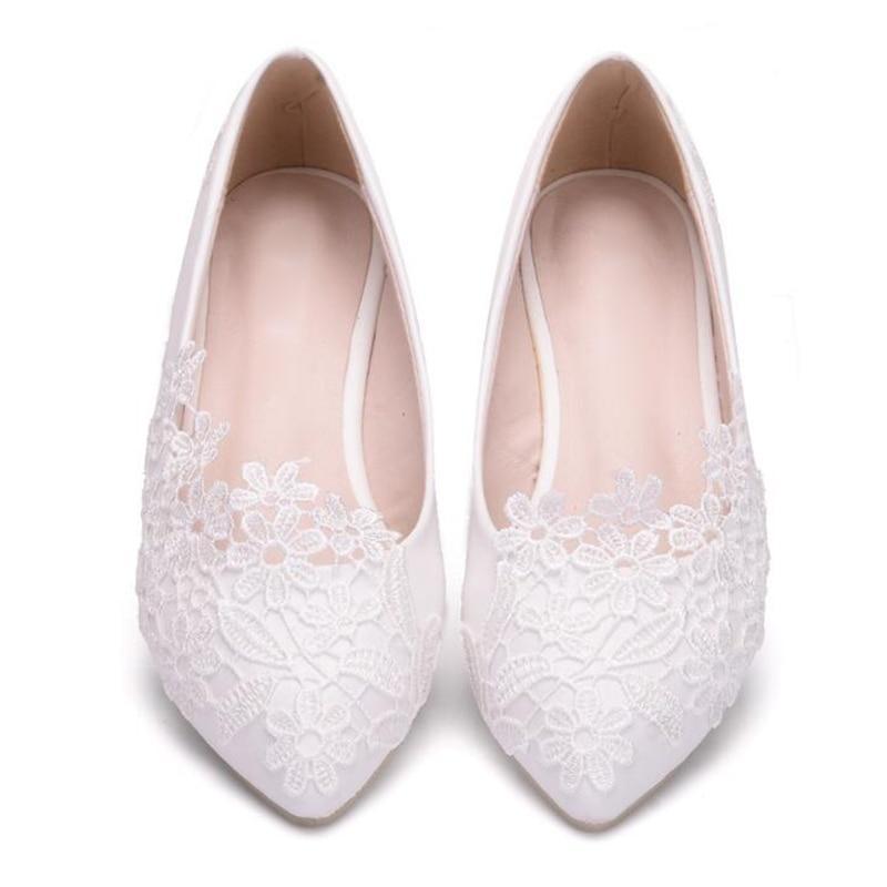 White Lace Wedding Shoes Women  Flowers Bride Shoes
