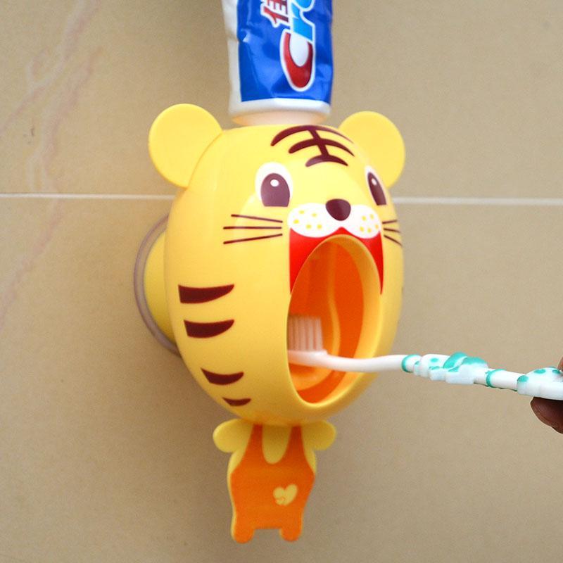 Cartoon Toothpaste Dispenser Strong Suction Sucker Bathroom Accessories Set Toothbrush Holder Automatic Tooth Brush Holder Child