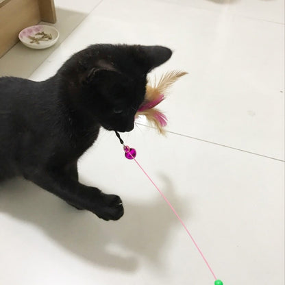 Cat Interactive Toy Stick Feather Wand With Small Bell Mouse Cage Toys Plastic Artificial Colorful Cat Teaser Toy Pet Supplies