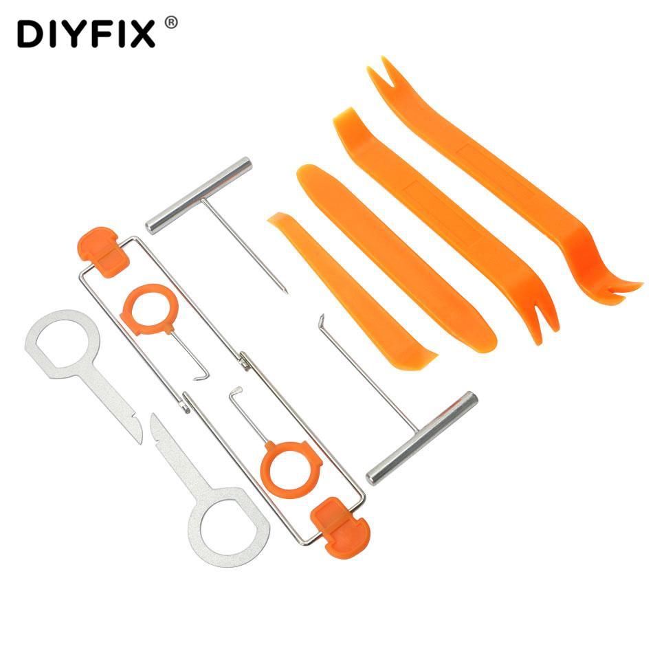 DIYFIX 12Pcs Car Repair Tool Set Plastic Car Radio Door Clip Panel Trim Dash Roof Audio Removal Installer Pry Hand Tool Kit