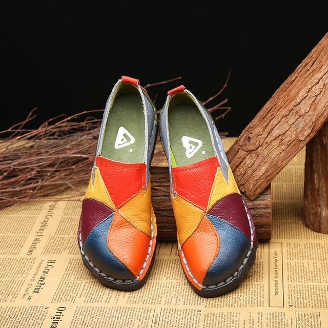 Designer Women Genuine Leather moccasins ladies ballet flats Mixed Colors Slip On Loafers
