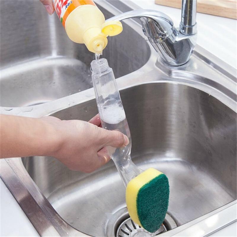 Dish Washing Tool Cleaning Brush Soap Dispenser Handle Refillable Bowls Cleaning Sponge Brush For Kitchen Organizer Accessories