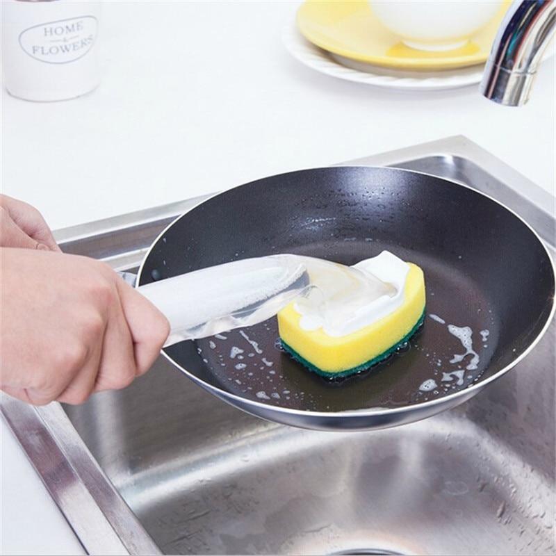 Dish Washing Tool Cleaning Brush Soap Dispenser Handle Refillable Bowls Cleaning Sponge Brush For Kitchen Organizer Accessories