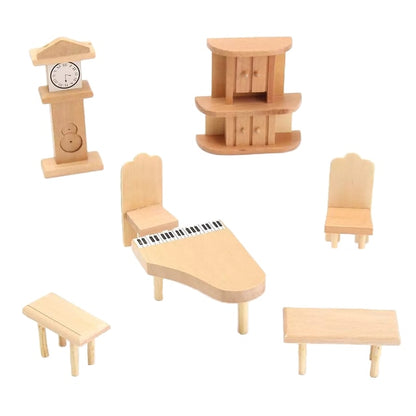 Dollhouse Miniature Unpainted Wooden Furniture